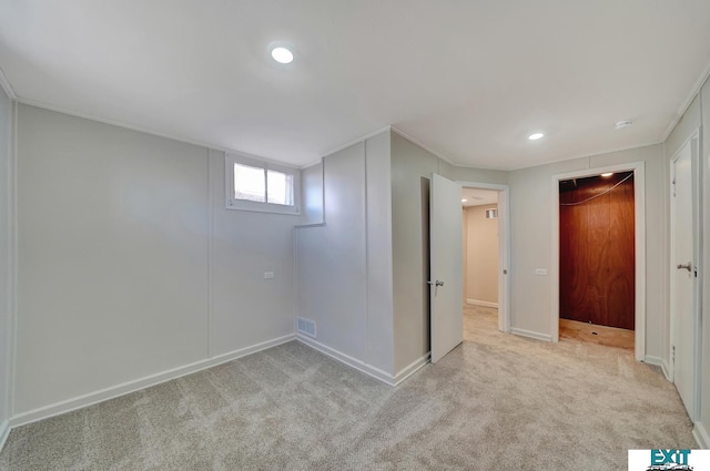 interior space featuring light colored carpet