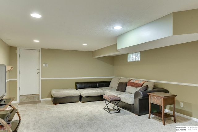 living room featuring light colored carpet