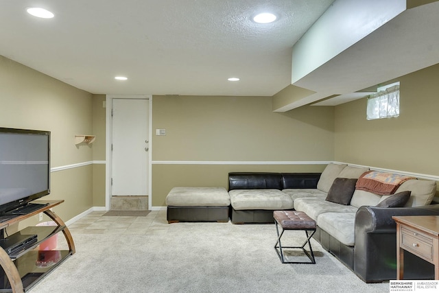 living room featuring light colored carpet