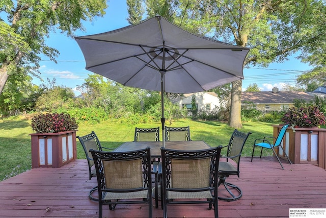 deck featuring a lawn