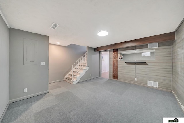 basement with light carpet