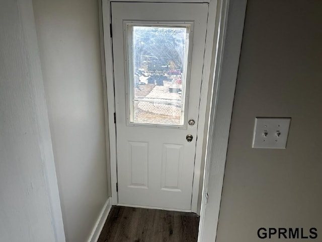 doorway to outside featuring dark wood-type flooring