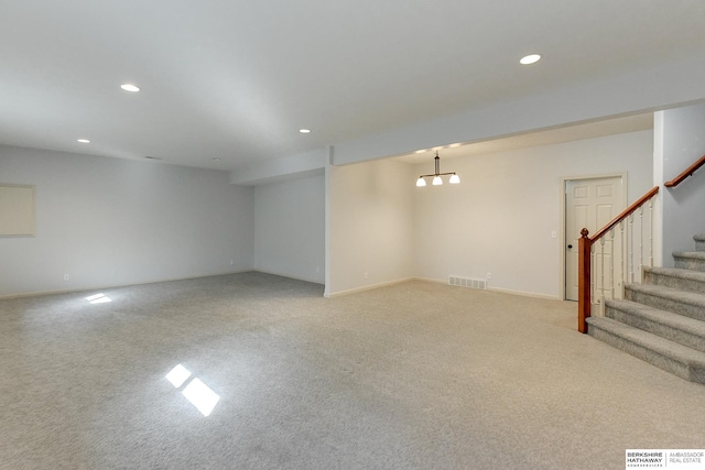 basement with light carpet