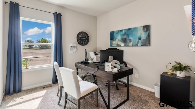 view of carpeted office space