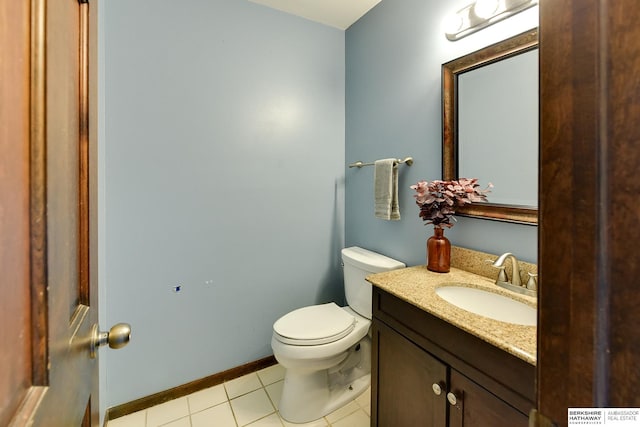 bathroom with toilet, tile patterned floors, and vanity