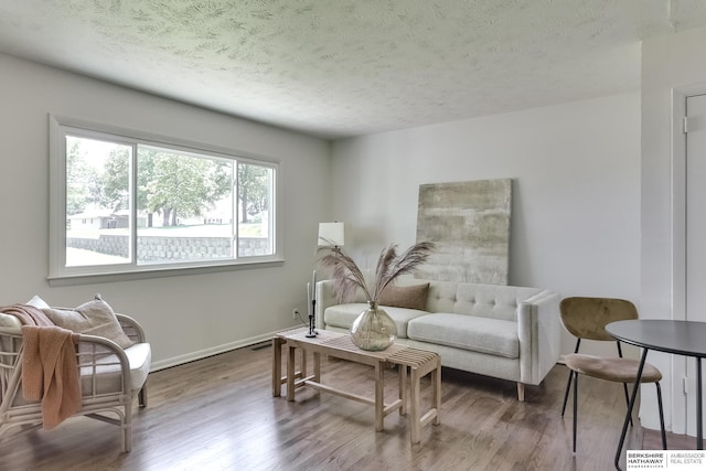 sitting room featuring wood-type flooring and a textured ceiling