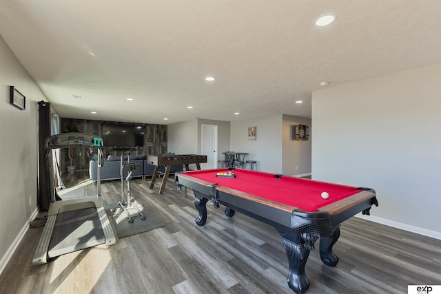 playroom with wood-type flooring and billiards