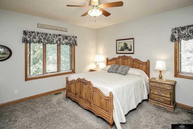 bedroom featuring carpet floors and ceiling fan