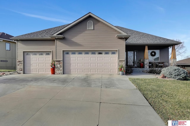 single story home with a garage