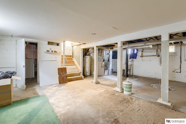 basement with heating unit and gas water heater