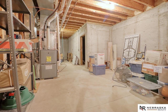 basement with heating unit