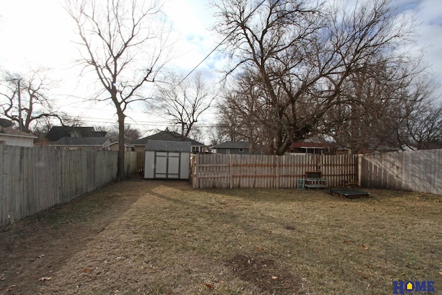 view of yard with a storage unit