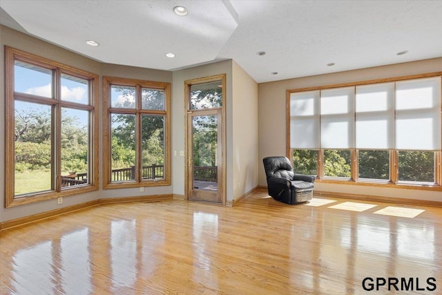 interior space featuring light hardwood / wood-style floors and a textured ceiling