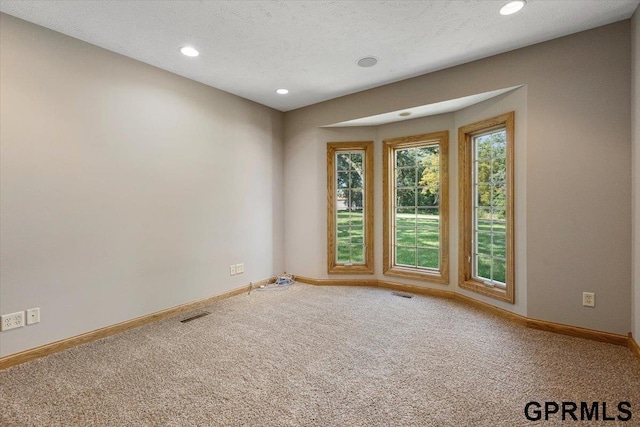 empty room featuring carpet floors and a textured ceiling