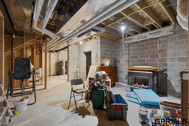 basement featuring water heater