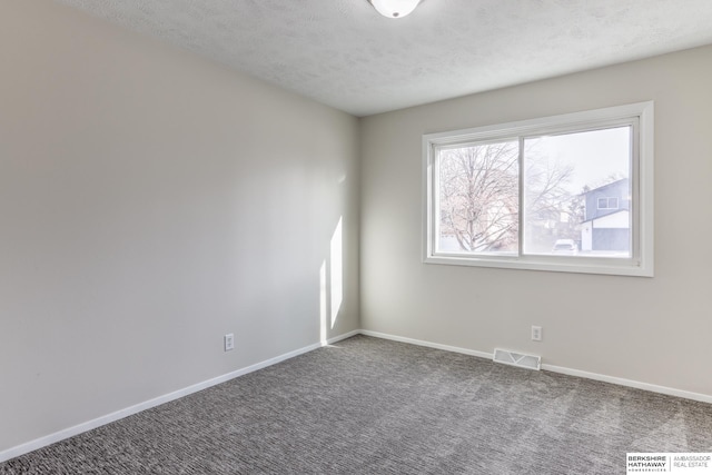 carpeted empty room featuring a textured ceiling