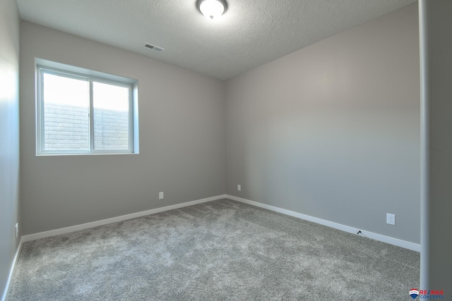 spare room featuring light colored carpet and a textured ceiling