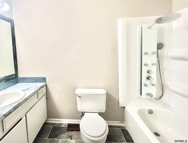 full bathroom featuring vanity, toilet, shower / washtub combination, and tile patterned flooring