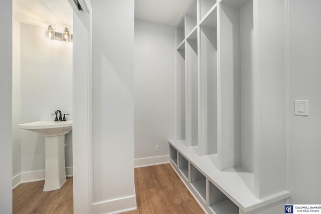 mudroom with hardwood / wood-style flooring