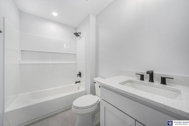 full bathroom featuring tile patterned floors, vanity, toilet, and  shower combination