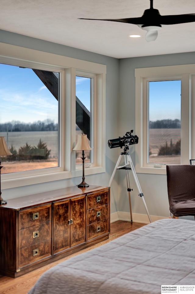 bedroom featuring multiple windows and light wood-type flooring