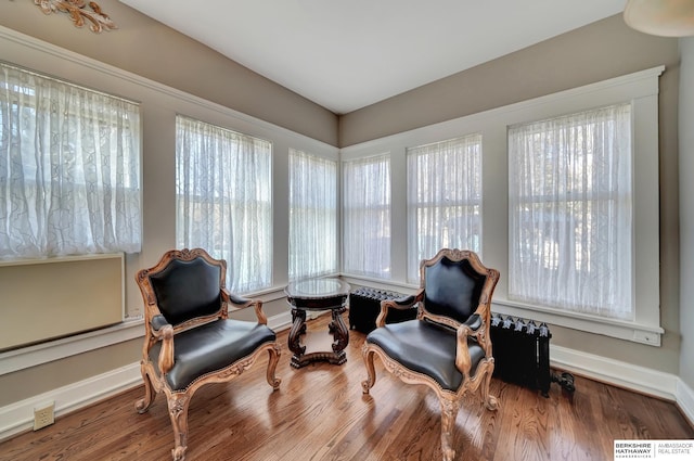 sitting room with plenty of natural light and hardwood / wood-style floors