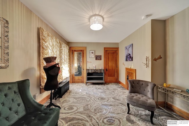 living area with radiator heating unit