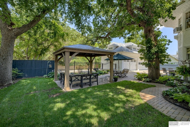 view of yard featuring a gazebo and a patio