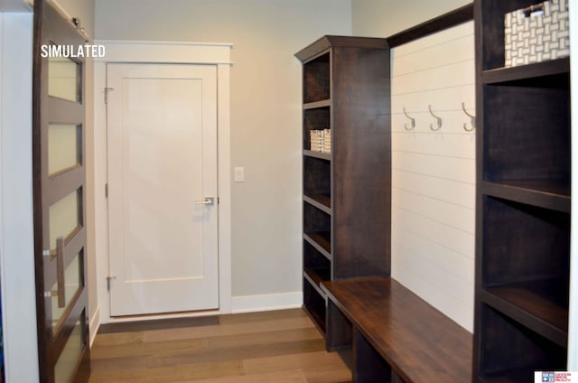 mudroom with hardwood / wood-style flooring