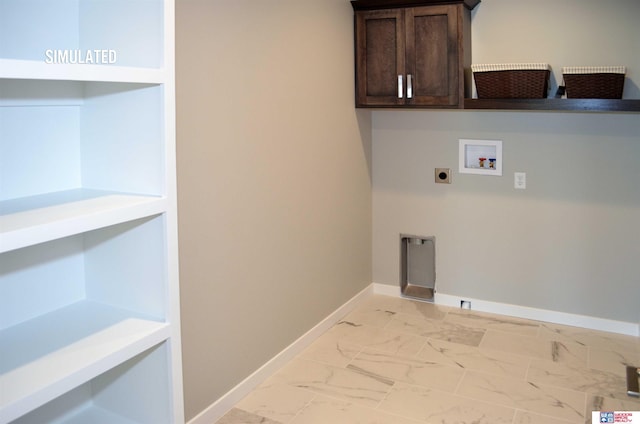 washroom featuring cabinets, hookup for a washing machine, and electric dryer hookup