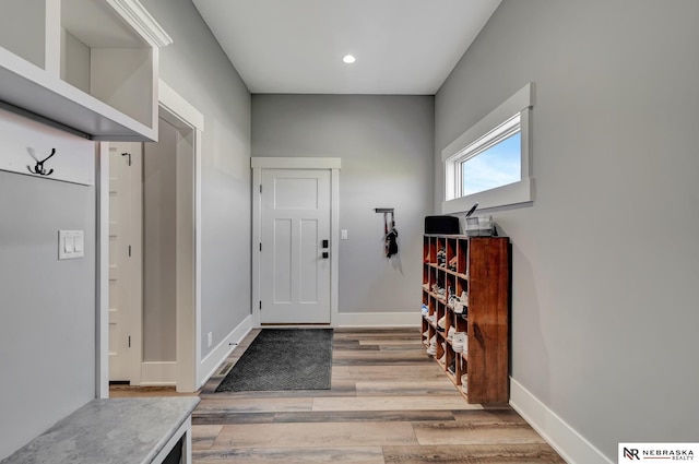 foyer with light wood-type flooring