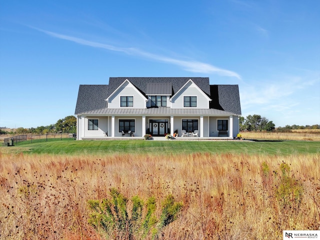 modern farmhouse featuring a patio area