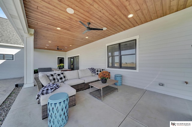 view of patio / terrace featuring an outdoor hangout area and ceiling fan