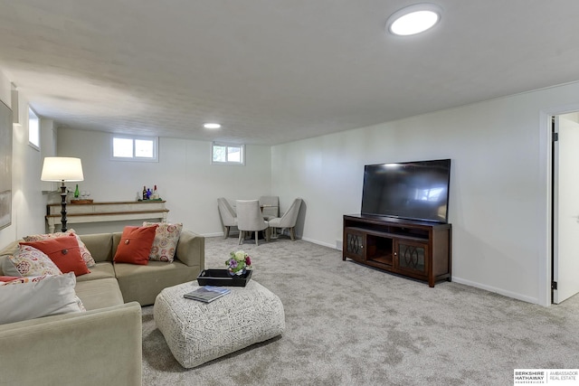 living room with light carpet