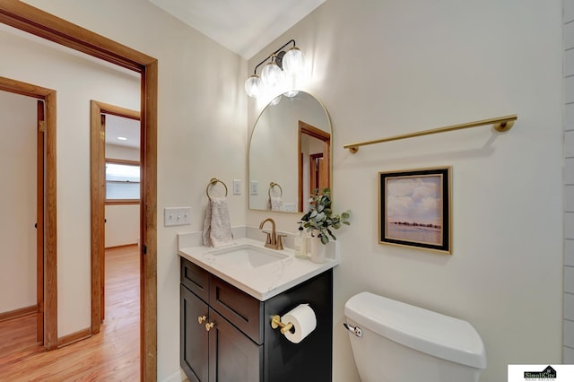 bathroom featuring hardwood / wood-style flooring, vanity, and toilet