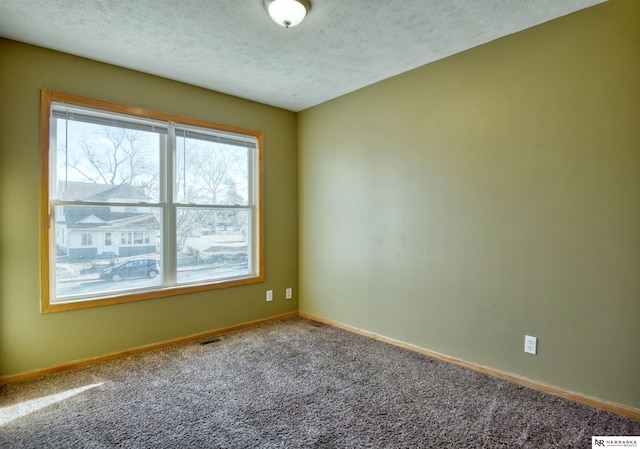 carpeted spare room featuring a textured ceiling