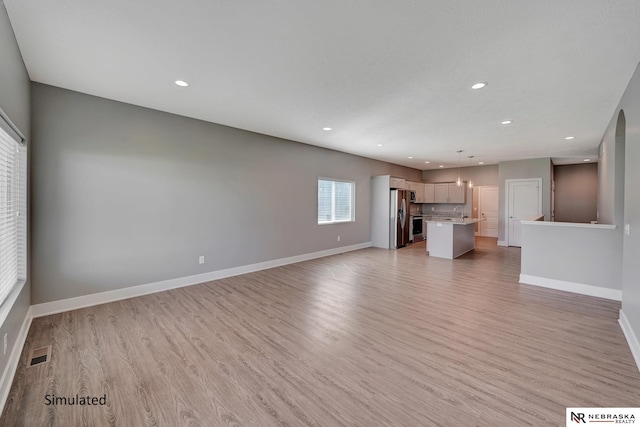 unfurnished living room featuring light hardwood / wood-style floors