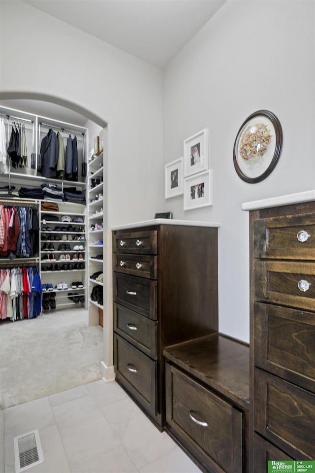 spacious closet with light carpet