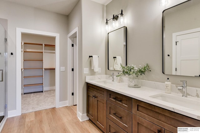 bathroom featuring hardwood / wood-style flooring and vanity