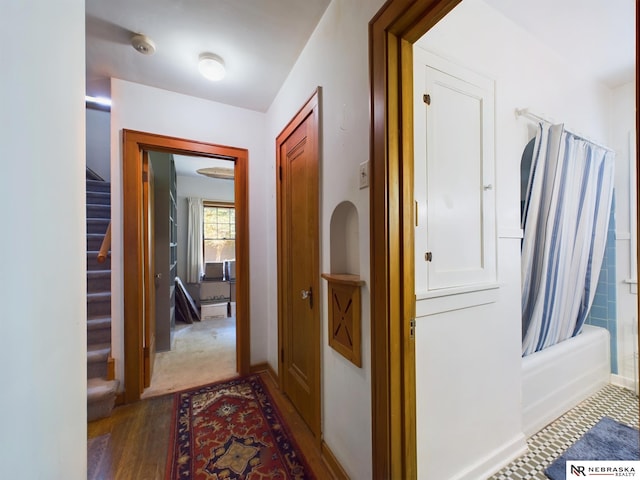 hall featuring dark hardwood / wood-style flooring