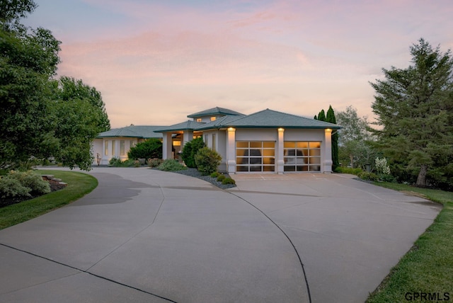 prairie-style house with a garage