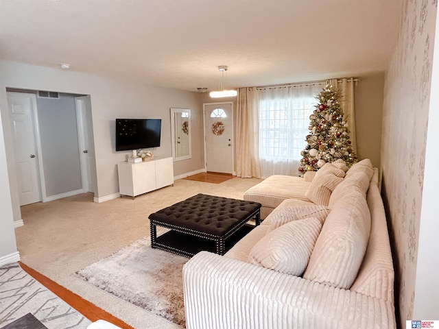 living room with light carpet