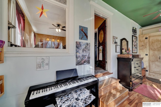 miscellaneous room featuring hardwood / wood-style floors and ceiling fan