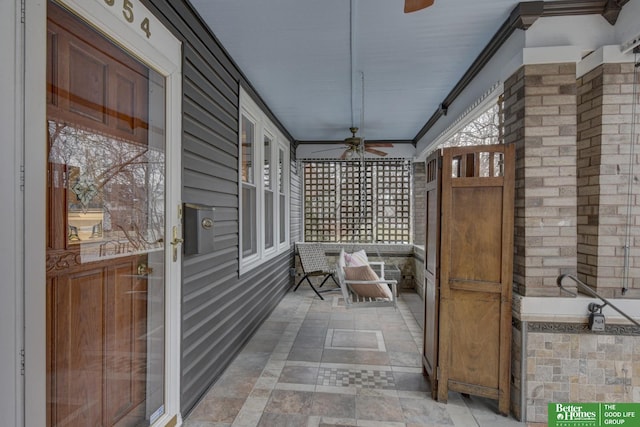 view of patio / terrace featuring covered porch and ceiling fan