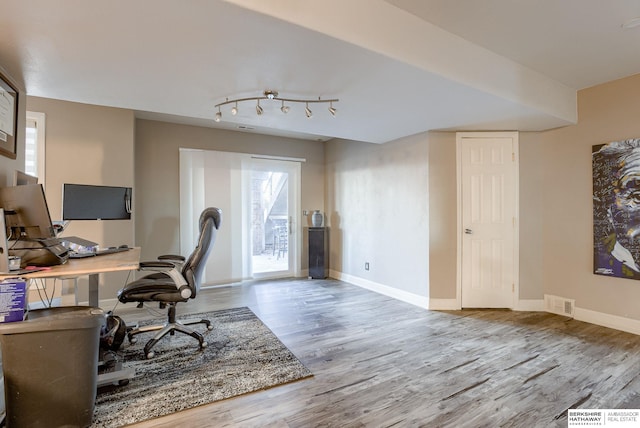 office space featuring light wood-type flooring