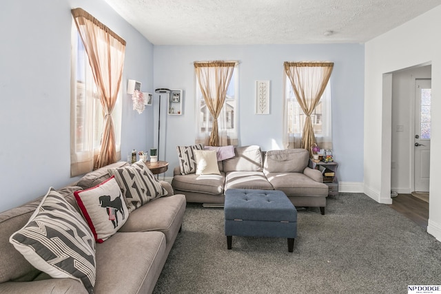 living room featuring a textured ceiling