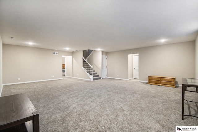 basement with carpet flooring