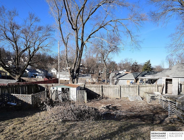 view of yard with a storage shed