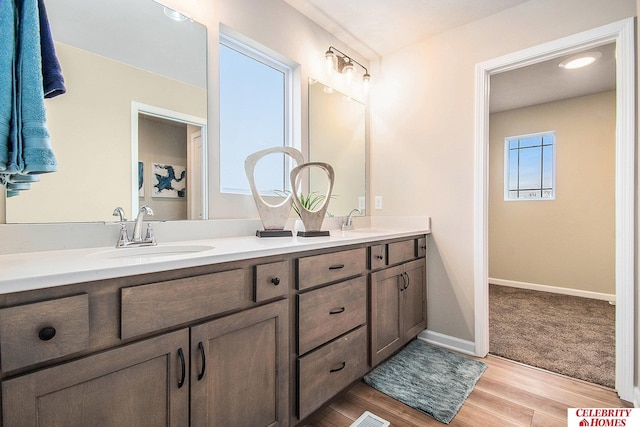 bathroom featuring hardwood / wood-style flooring and vanity