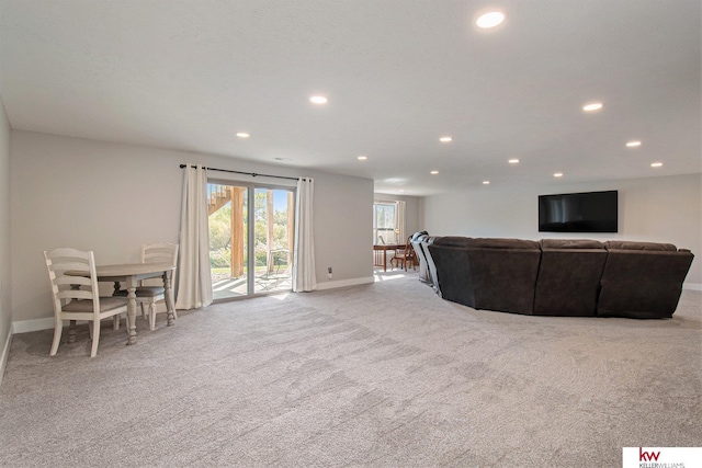 living room with light carpet